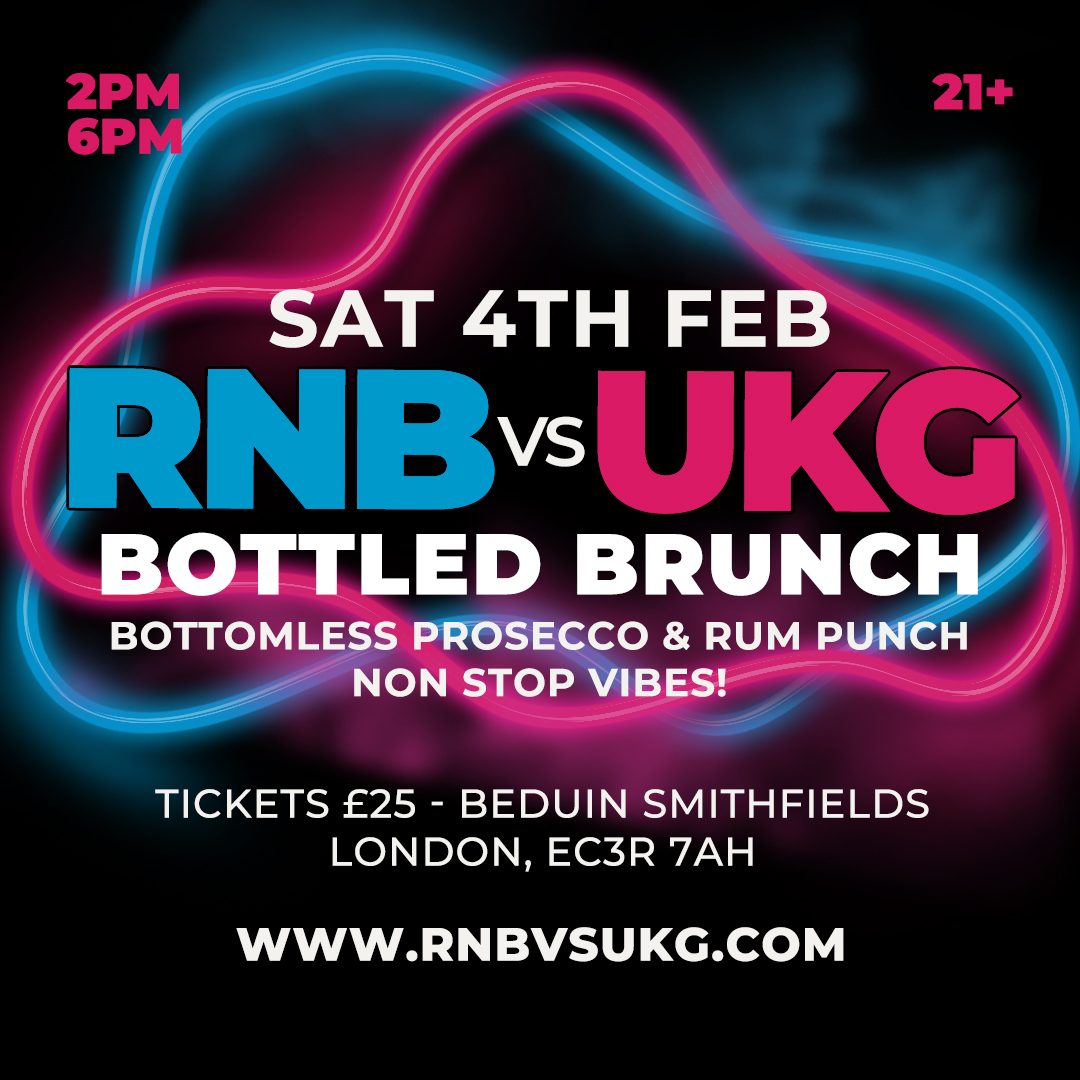 Pink and Blue RNB vs GARAGE flyer with event info